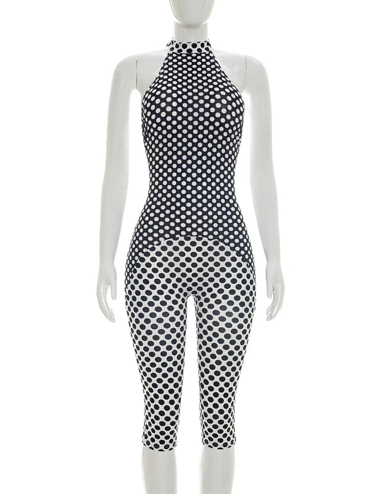 Women's Polka Dot Backless Halter Romper