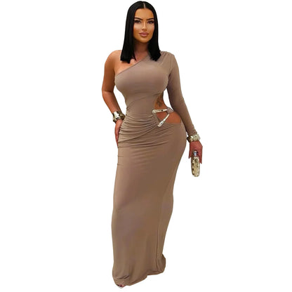 Women's Cutout One Shoulder Bodycon Maxi Dress