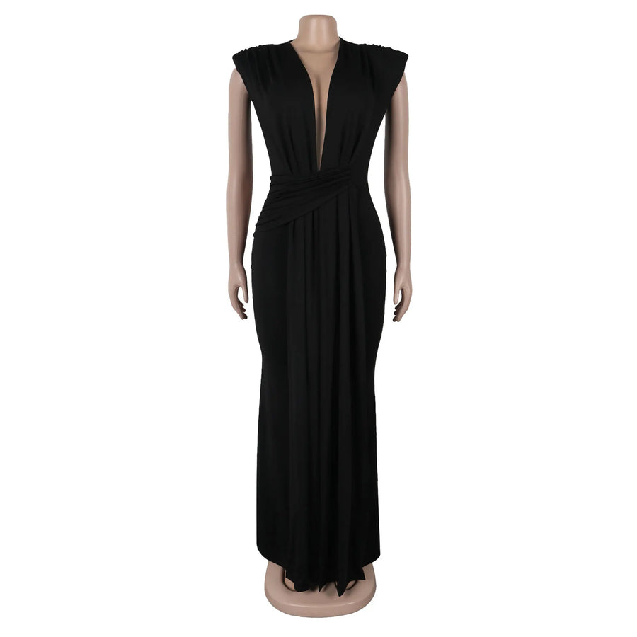 Women's Ruched Sleeveless Bodycon Maxi Dress