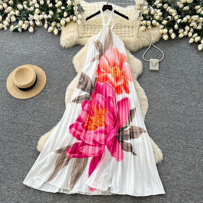 Women's Ruched Backless Halter Maxi Dress