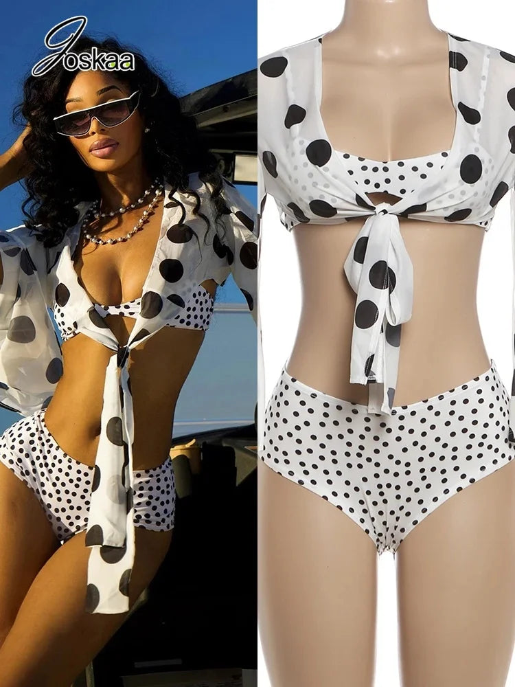 Women's Polka Dot Long Sleeve Two Piece Set – Women's Fashion Wholesale – Front View