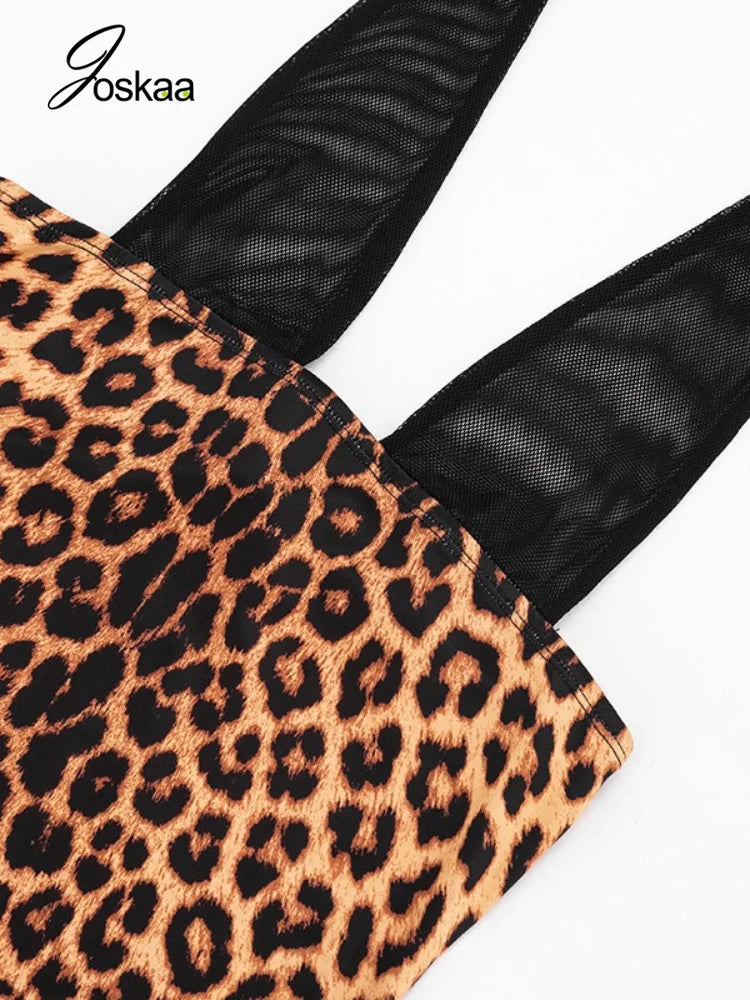 Women's Leopard Print Mesh Backless V-neck Mini Dress - Detail View 5
