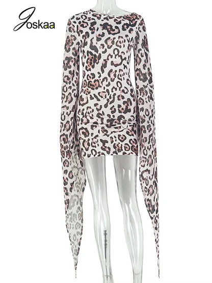 Women's Leopard Print Mesh Bodycon Wide Leg Mini Dress - Back View