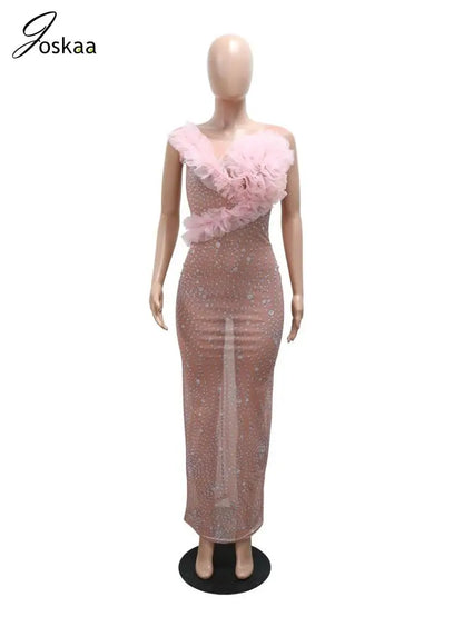 Women's Floral Print Mesh Sleeveless Maxi Dress Pink – Back View
