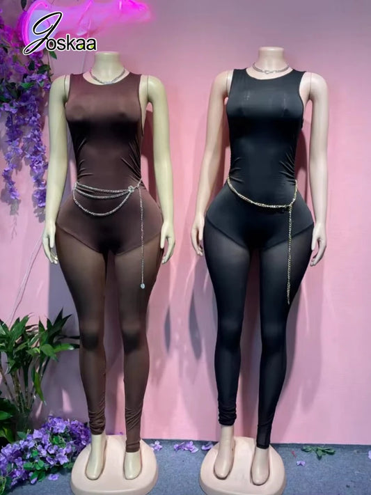 Wholesale Women's Mesh Sleeveless Bodycon Romper – Women's Fashion Wholesale – Front View