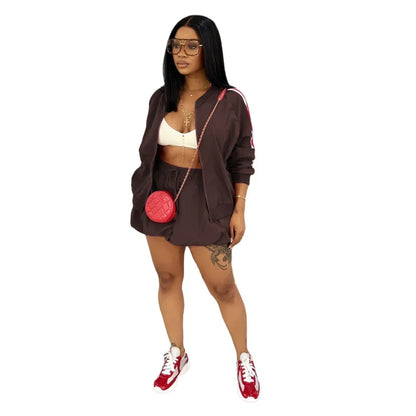 Women's Stripe Long Sleeve Mini Two Piece Set