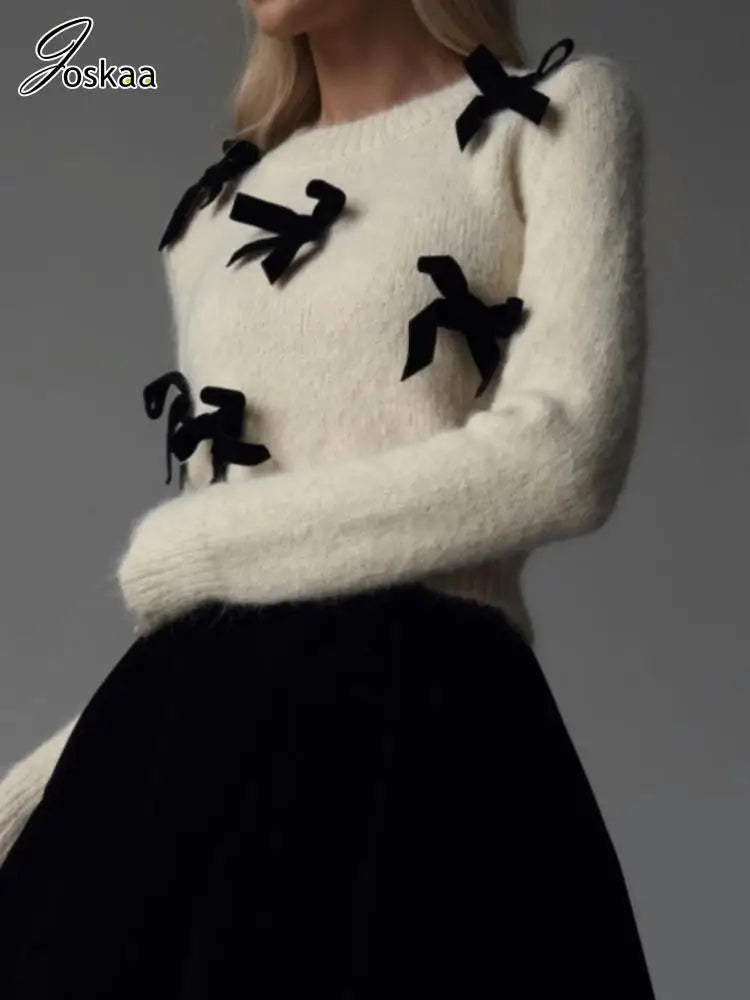 Women's Knit Long Sleeve Ribbed Bowknot Sleeved Top White – Side View