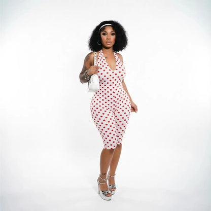 Women's Polka Dot Backless Halter Romper
