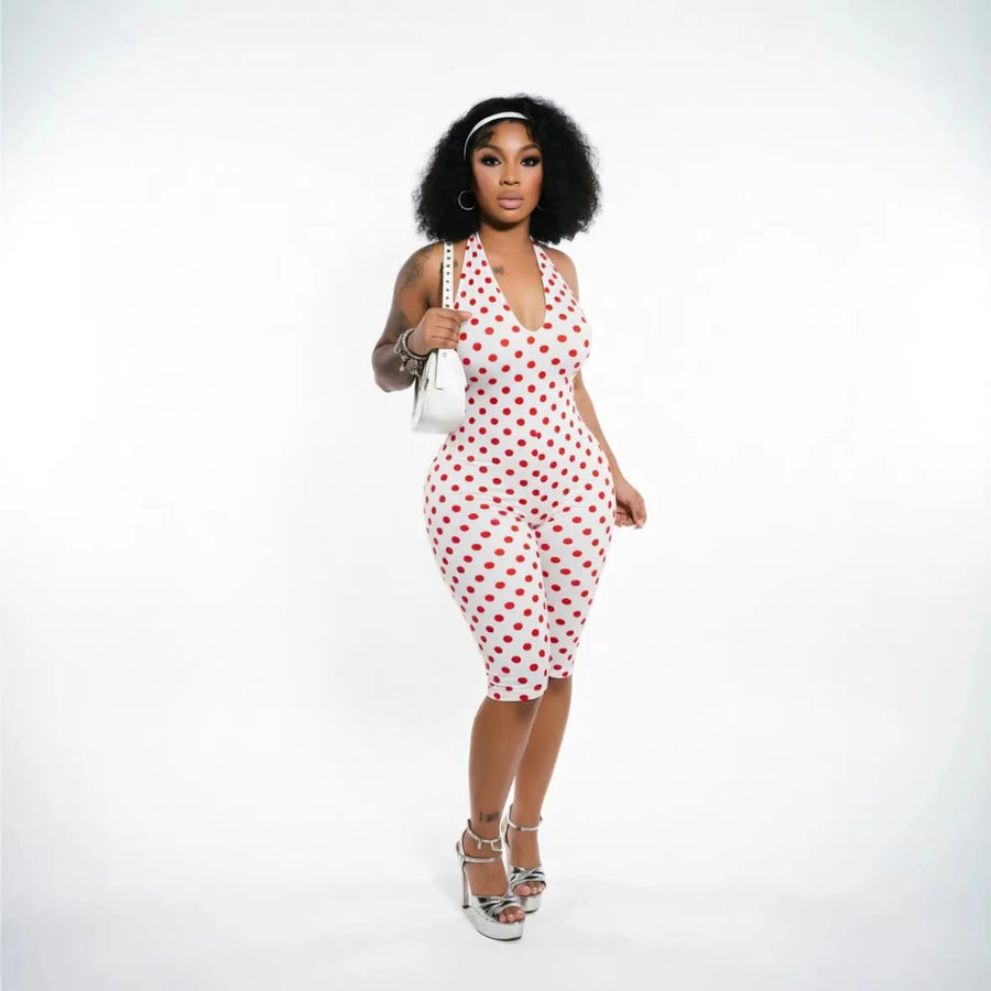 Women's Polka Dot Backless Halter Romper