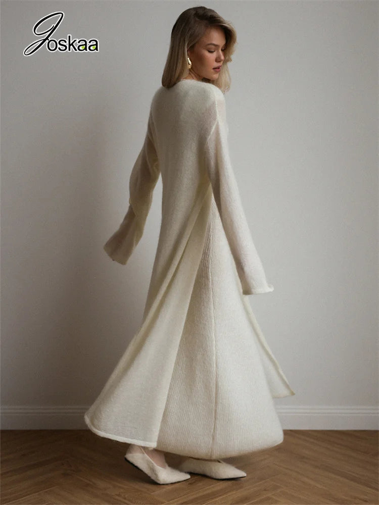 Wholesale Women's Knit Maxi Ribbed Two Piece Set White – Back View