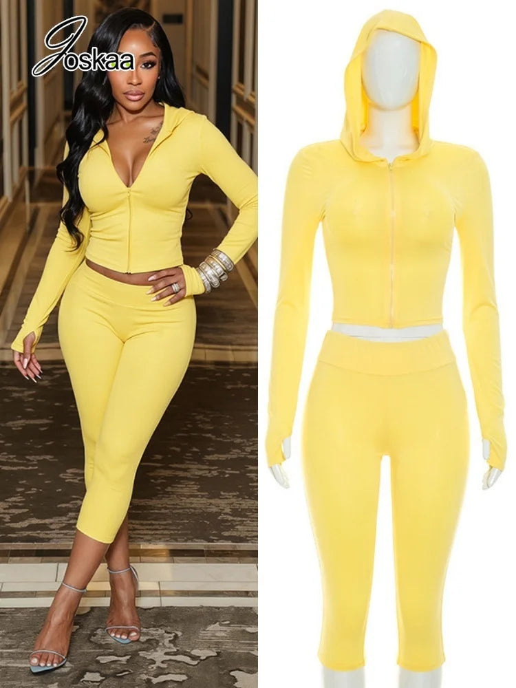 Women's Ruched Zip Up Long Sleeve Two Piece Set - Side View