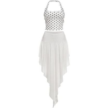 Women's Polka Dot Halter One Shoulder Two Piece Set - Additional View 7