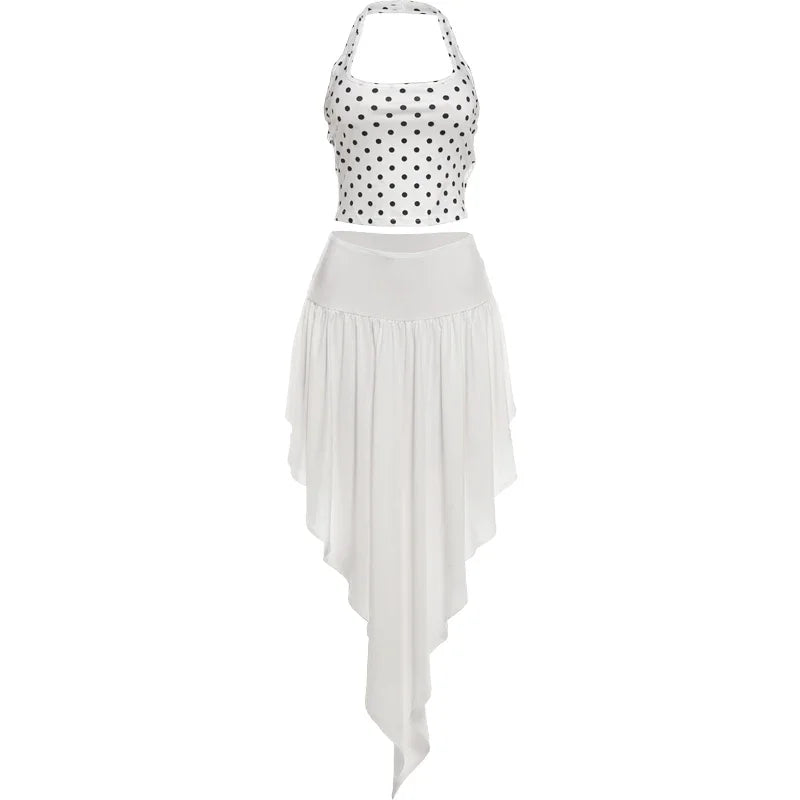 Women's Polka Dot Halter One Shoulder Two Piece Set - Additional View 7