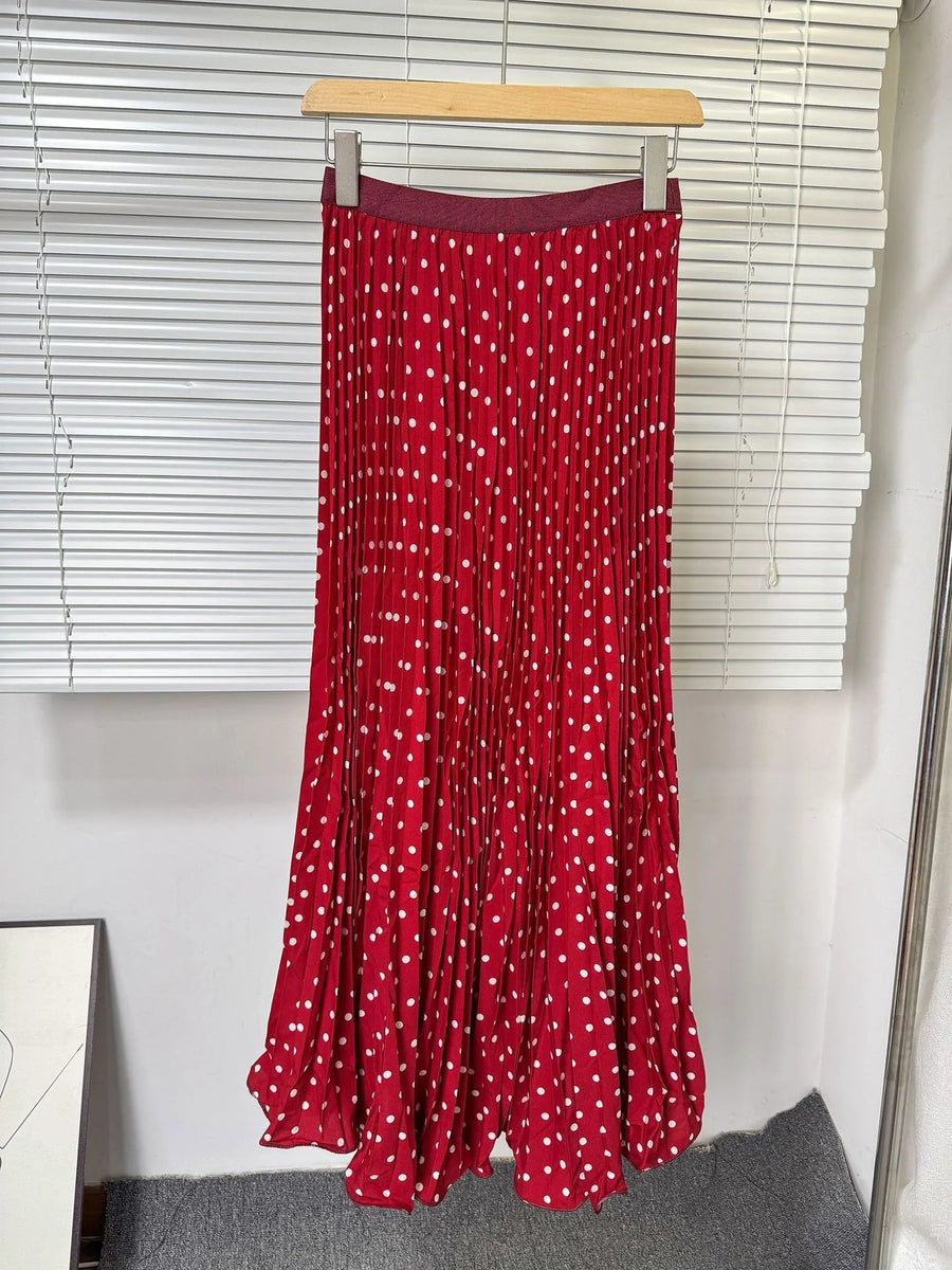 Wholesale Women's Polka Dot Pleated Dots Skirt