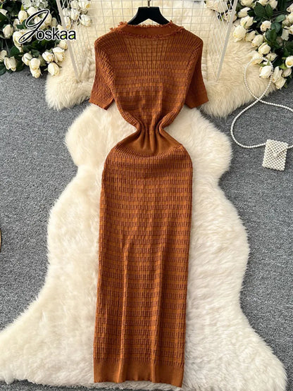 Women's Knit Short Sleeve Ribbed Bodycon Dress Wine Red – Detail View