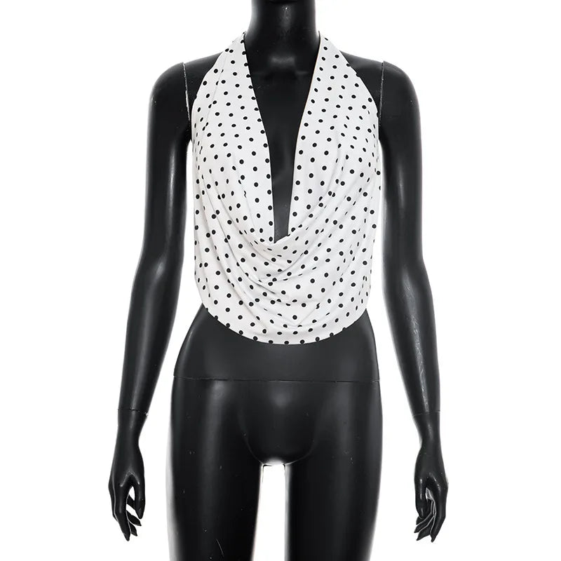 Women's Polka Dot Backless Halter Sleeveless Top - Additional View 9