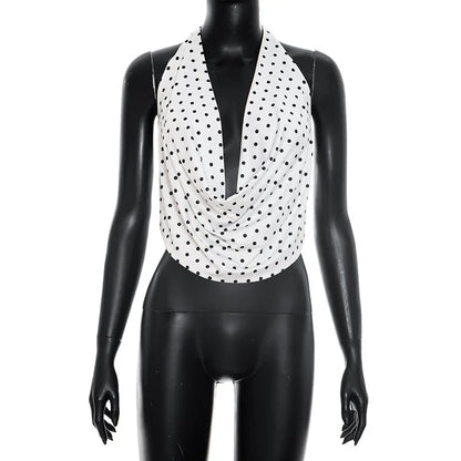 Women's Polka Dot Backless Halter Sleeveless Top - Additional View 9