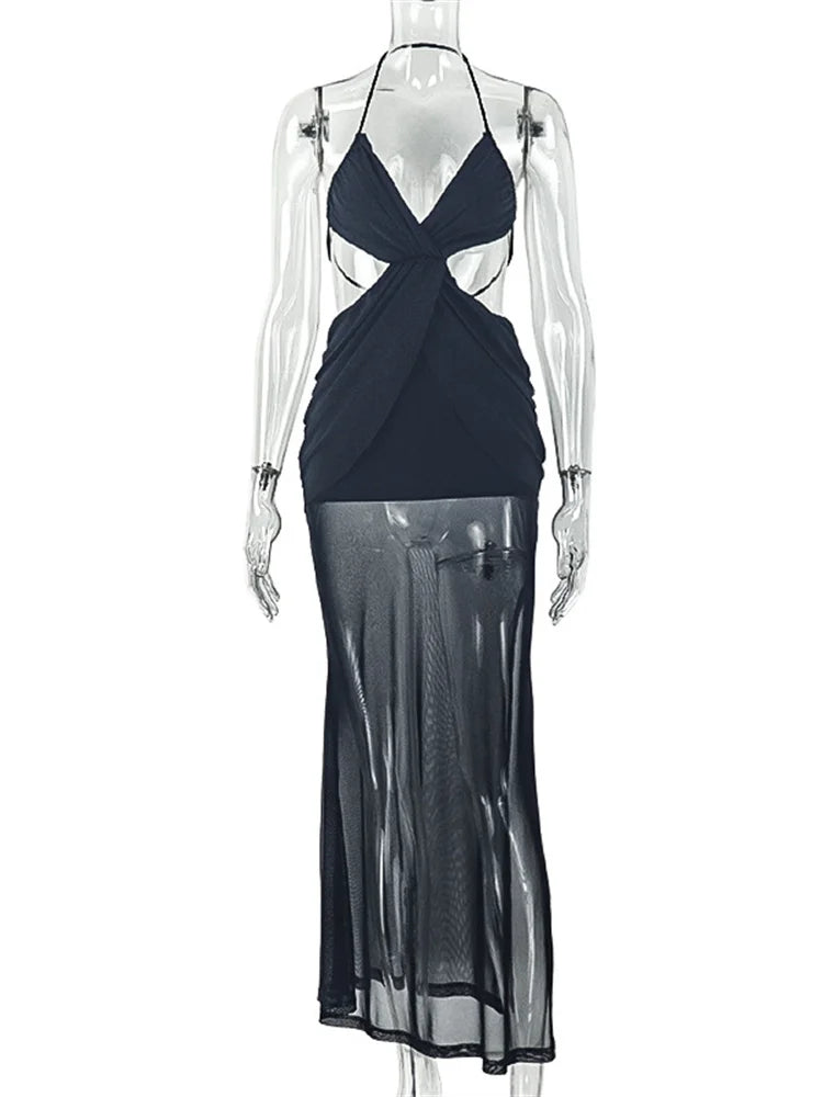 Joskaa Mesh Ruched Backless Halter Dress - dress image 2