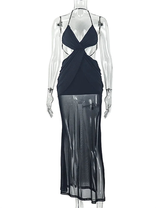 Joskaa Mesh Ruched Backless Halter Dress - dress image 2