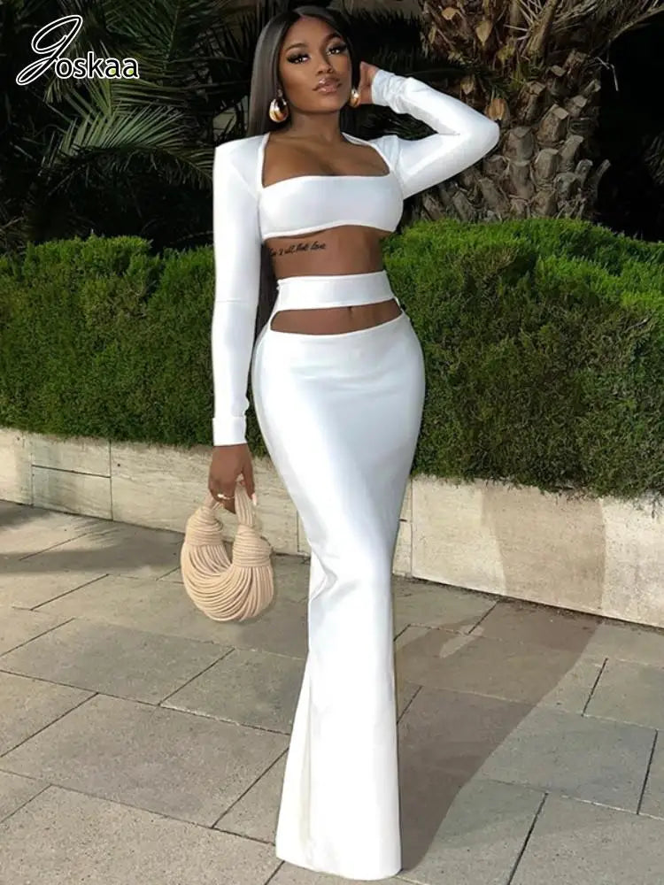 Women's Cutout Long Sleeve Crop Two Piece Set – Women's Fashion Wholesale – Front View