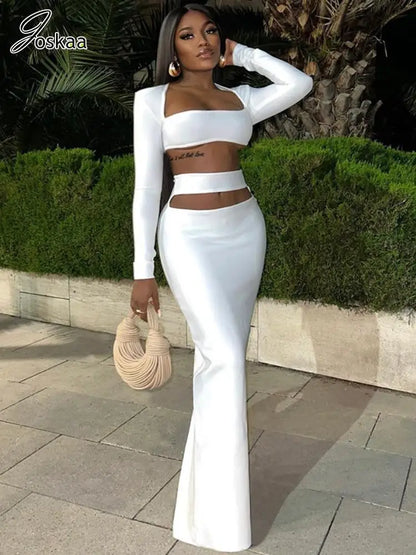 Women's Cutout Long Sleeve Crop Two Piece Set – Women's Fashion Wholesale – Front View