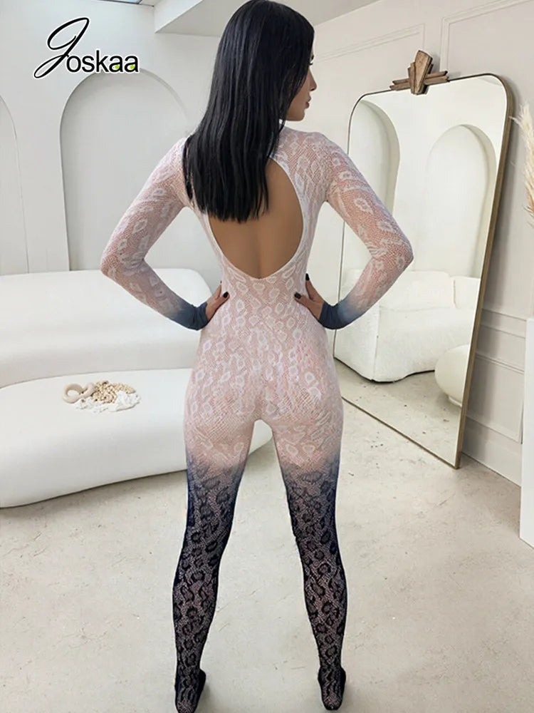 Women's Lace Backless Long Sleeve Romper 29 – Back View