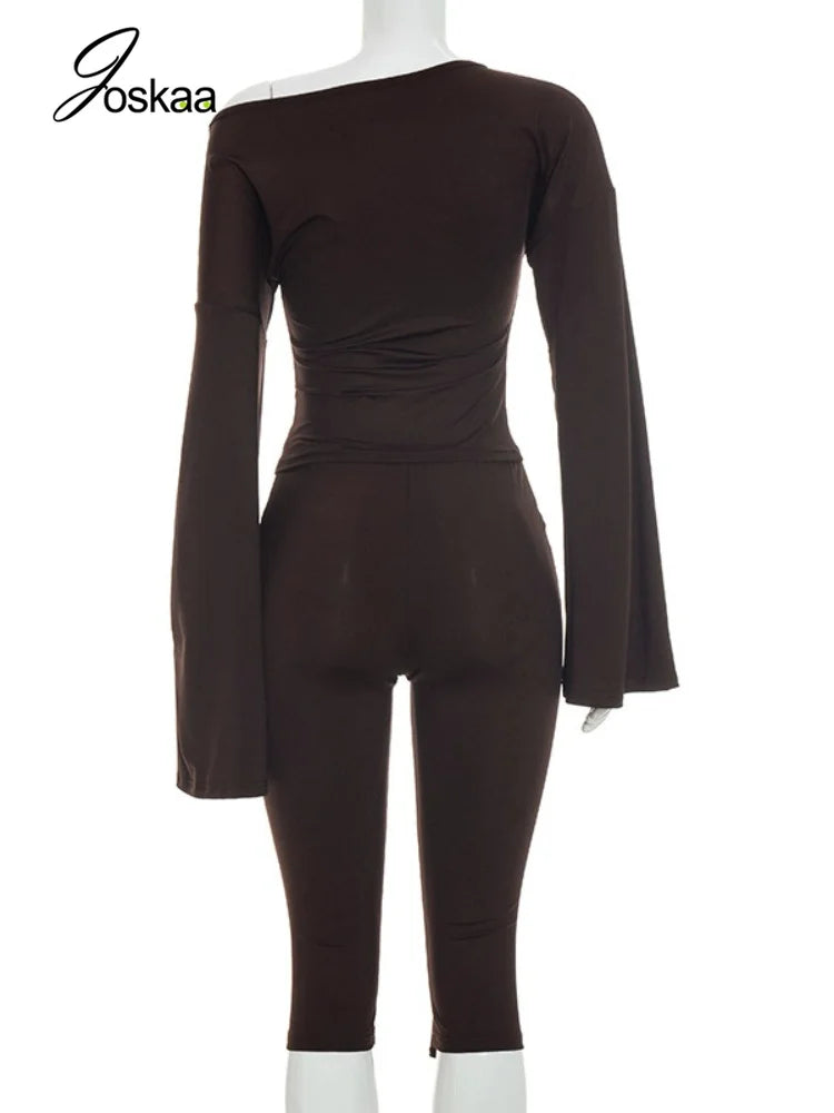 Women's Long Sleeve Wide Leg Two Piece Set - Detail View