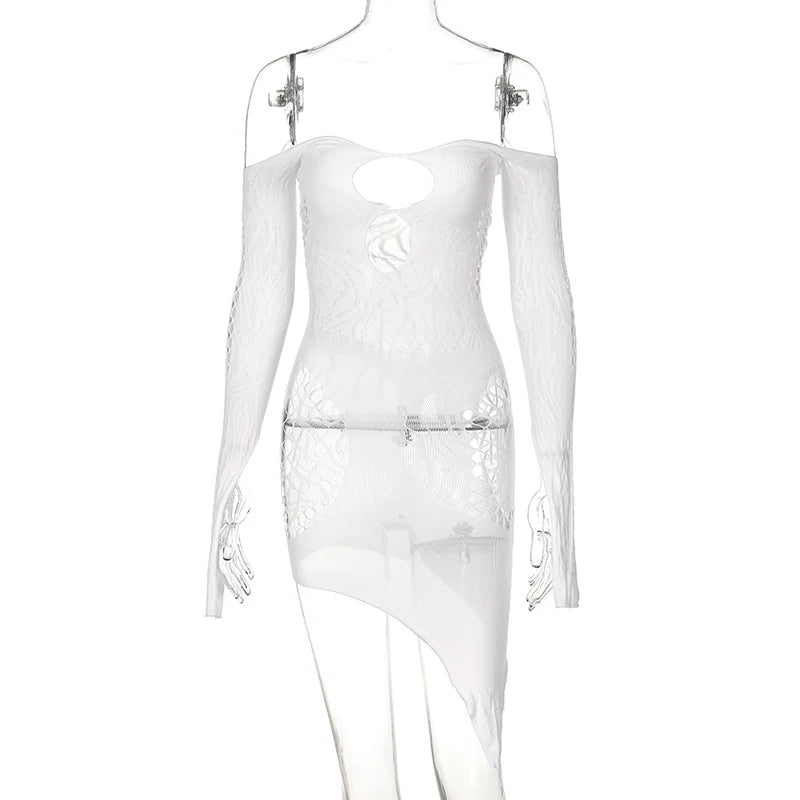 Women's Mesh Cutout Strapless Long Sleeve Dress