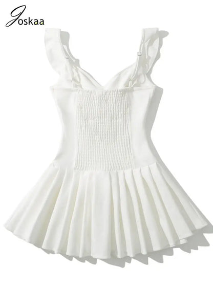 Women's Sleeveless Bodycon Pleated Mini Dress White – Detail View