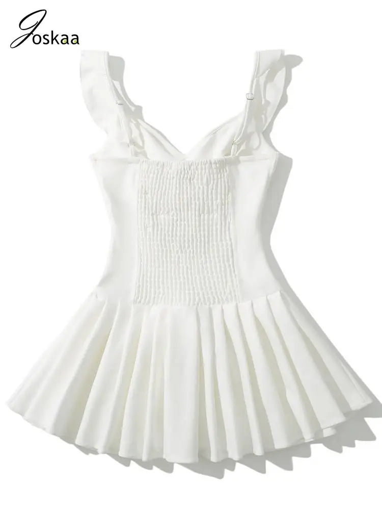 Women's Sleeveless Bodycon Pleated Mini Dress White – Detail View