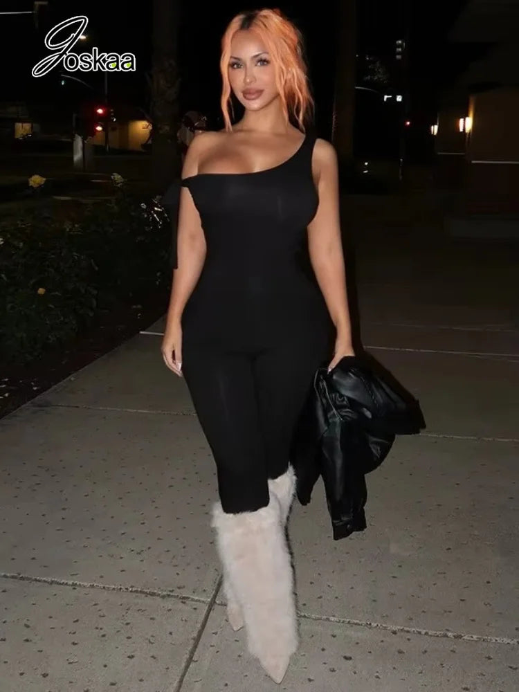 Women's Sleeveless One Shoulder Bodycon Romper - Front View