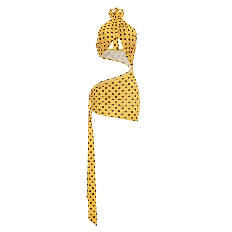 Women's Polka Dot Backless Cutout Halter Mini Dress - Additional View 7