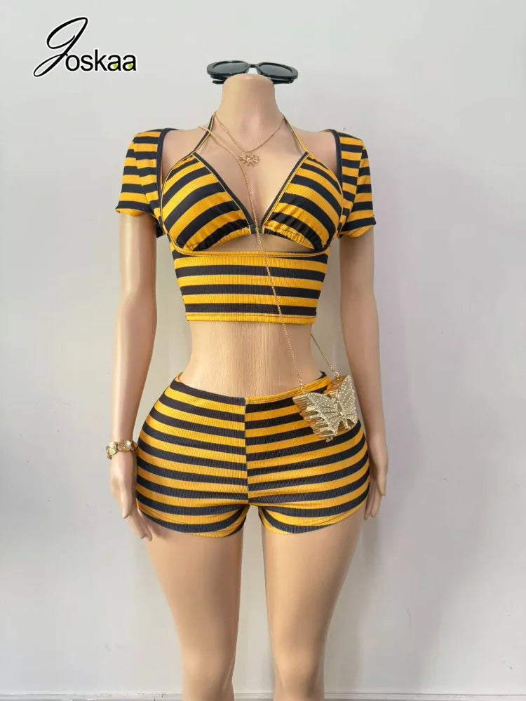 Women's Striped Halter Two Piece Set - Side View
