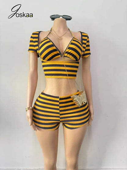 Women's Striped Halter Two Piece Set - Side View