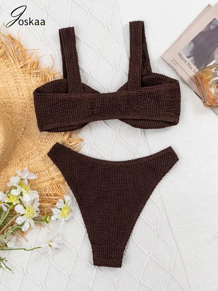 Women's Swimwear Swimsuit Camisole Bikini Set Coffee – Detail View