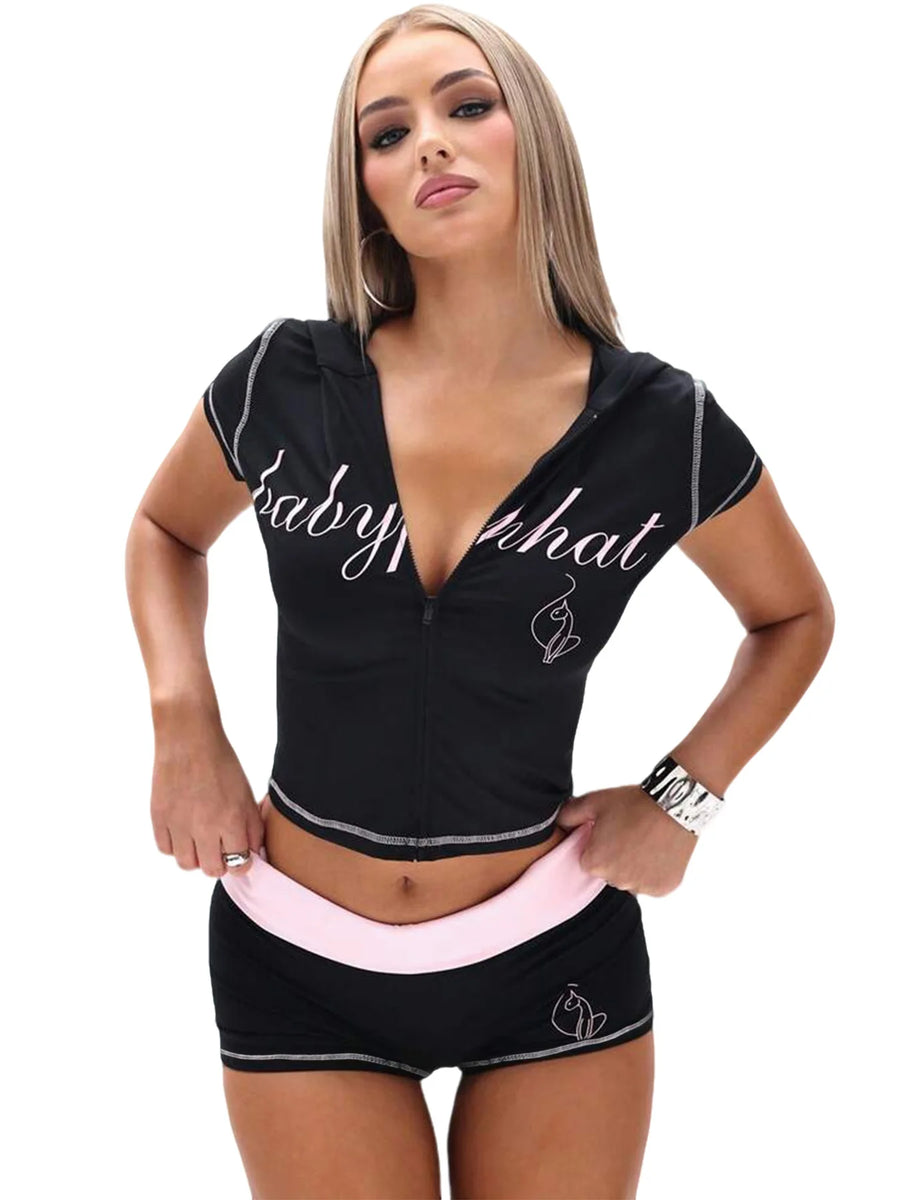 Wholesale Women's Crop Zip Hooded Two Piece Set