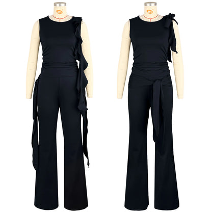 Joskaa Crop Flare Two Piece Set Sporty Ruffles Ribbons - two piece set image 6