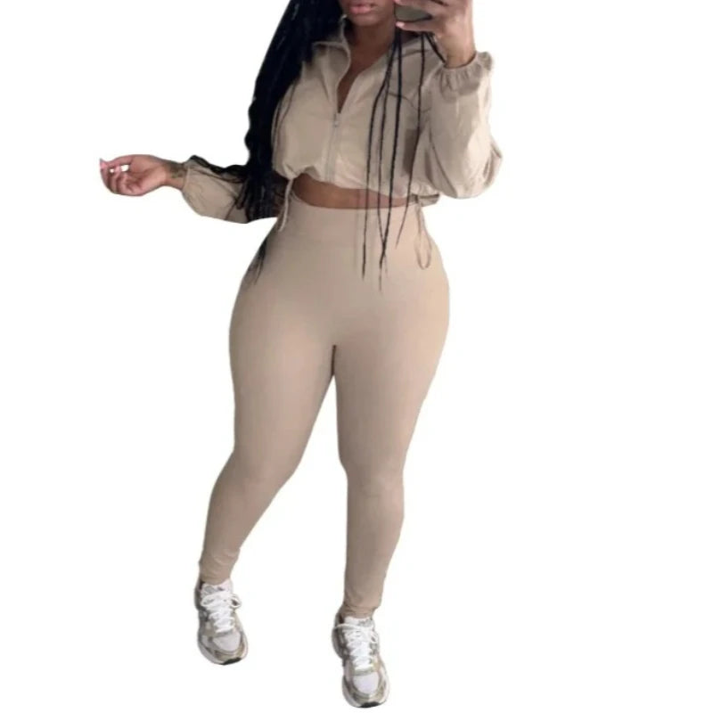 Joskaa Zip Up Long Sleeve Crop Two Piece Set - two piece set image 13