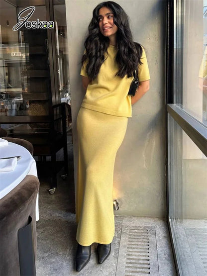 Women's Knit Short Sleeve Maxi Two Piece Set 366 – Front View