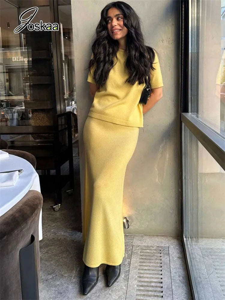 Women's Knit Short Sleeve Maxi Two Piece Set 366 – Front View