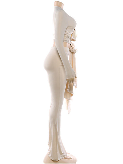 Joskaa Long Sleeve Crop Flare Two Piece Set - two piece set image 3