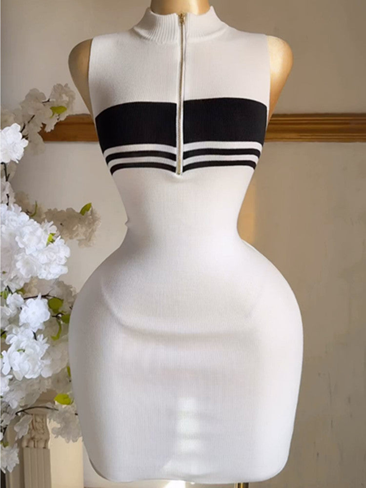 Joskaa Stripe Ribbed Knit Zip Up Sleeveless Mini Dress - mini dress image 2