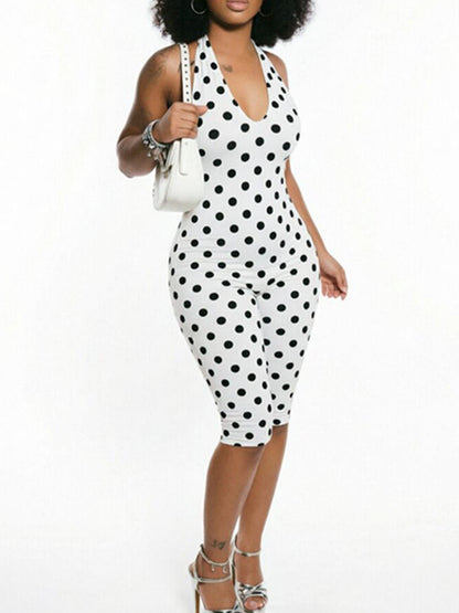 Joskaa Polka Dot Backless Halter Sleeveless Romper - romper image 1