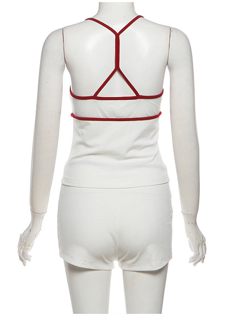 Joskaa Ribbed Knit Two Piece Set Contrast Color V-neck - two piece set image 4