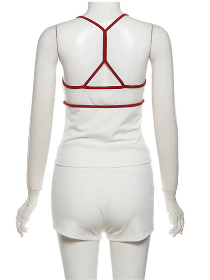 Joskaa Ribbed Knit Two Piece Set Contrast Color V-neck - two piece set image 4