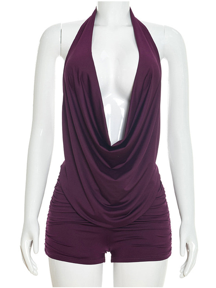 Joskaa Ruched Backless Halter Crop Two Piece Set - two piece set image 2