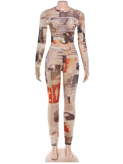 Joskaa Mesh Long Sleeve Crop Two Piece Set - two piece set image 2