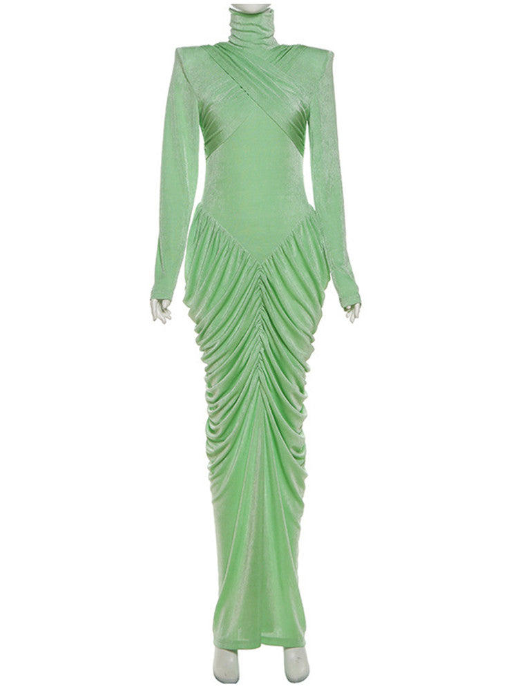 Joskaa Backless Long Sleeve Bodycon Pleated Maxi Dress - maxi dress image 2