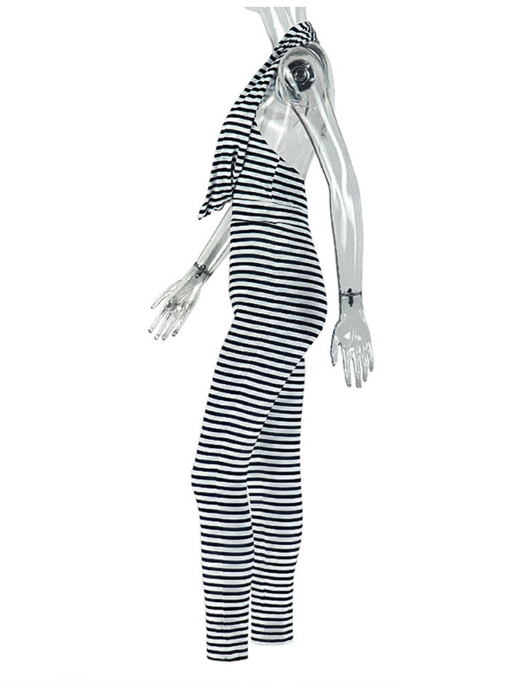 Joskaa Stripe Ruched Backless Halter Romper - romper image 3