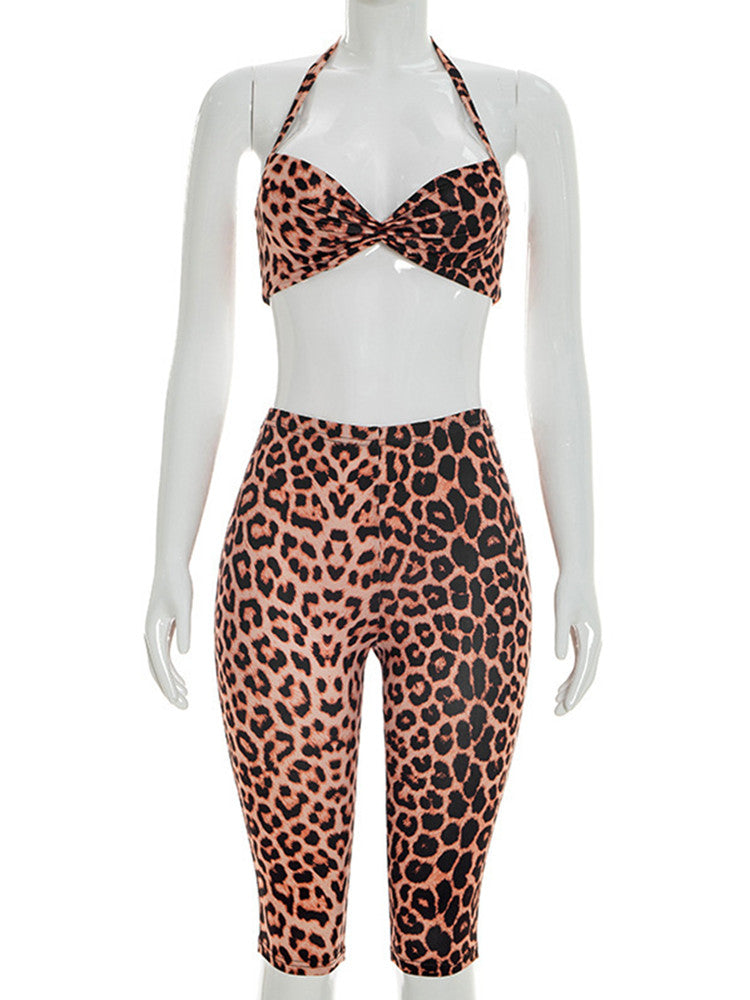 Joskaa Leopard Print Backless Halter Crop Two Piece Set - two piece set image 2